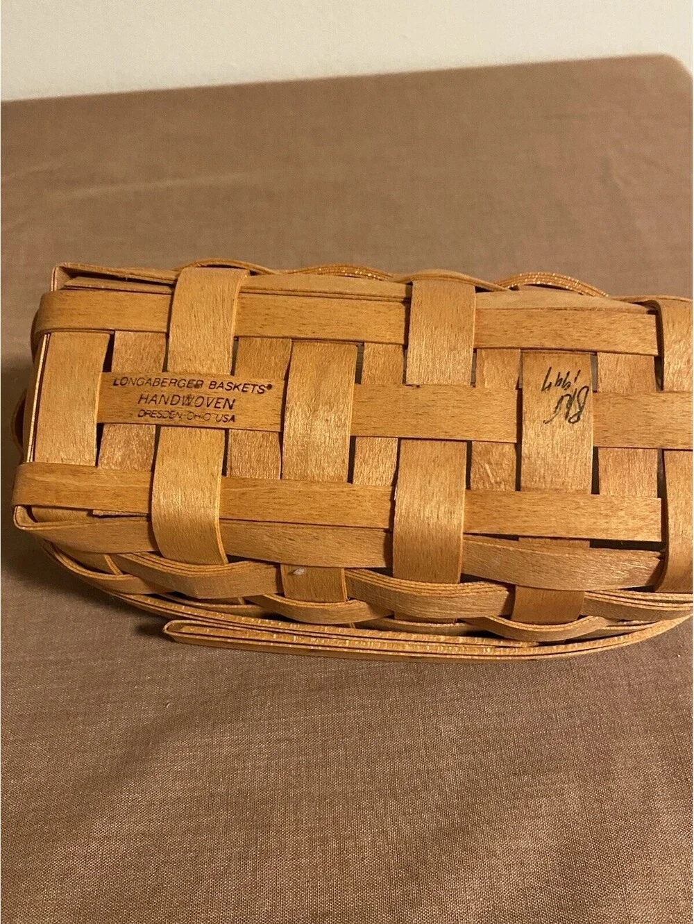 Longaberger 1997 Lavender Booking Basket W/ Protector 6 x 2 Leather Handles
